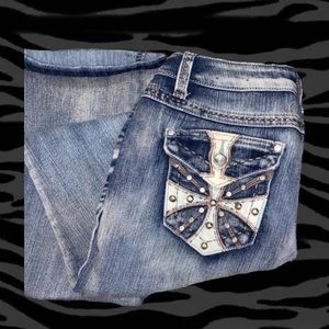 embellished faded jeans